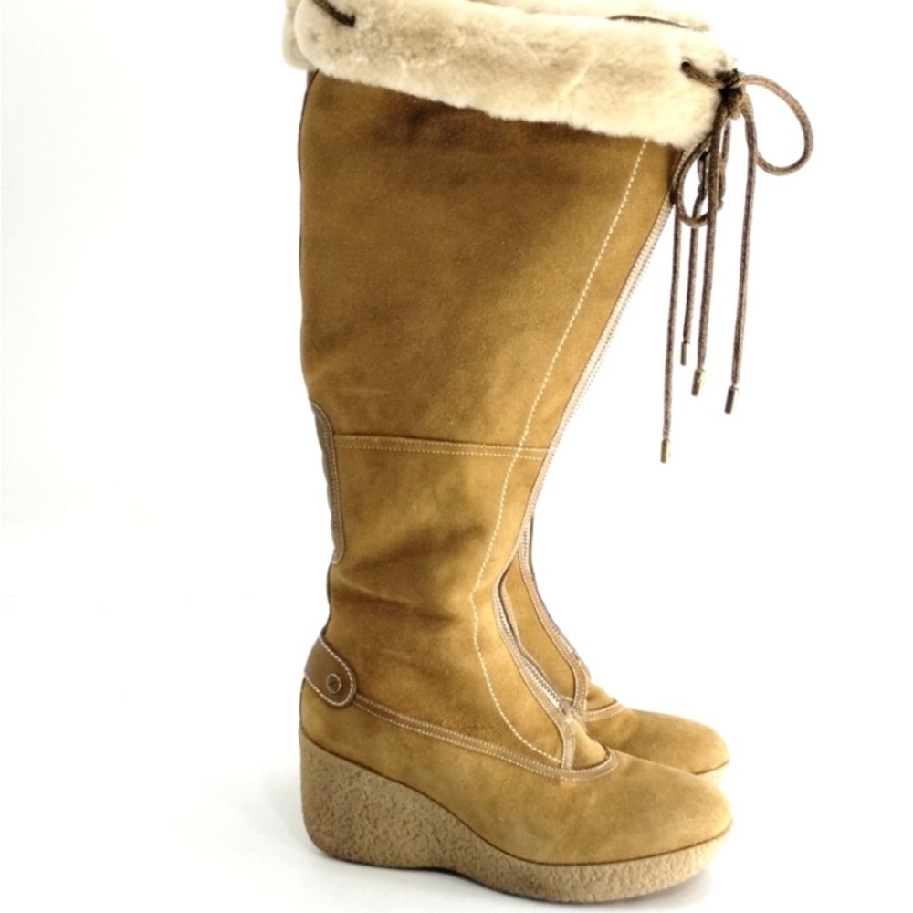 Cole Haan Tall‎ Boots Suede Sheep Shearling Zip Front